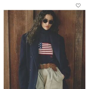 Ralph Lauren Dark Blue Cotton Crewneck with American Flag